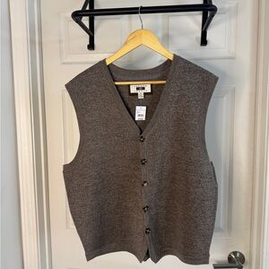 Joseph Abboud Extra Fine Merino Wool Brown Cardigan Sweater Vest